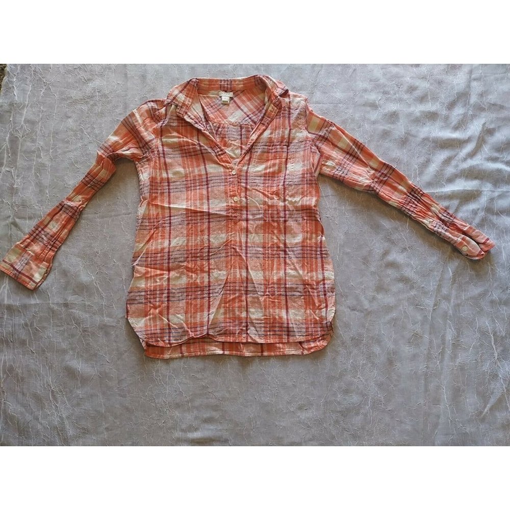 Women's XXS Plaid J. Crew Long Sleeve Shirt Orange
